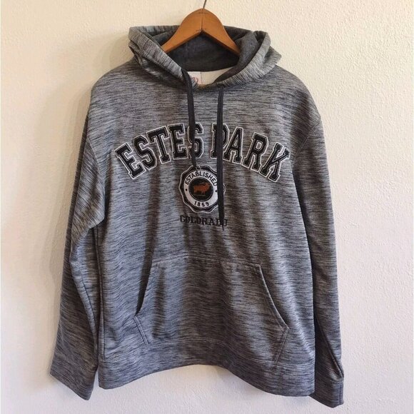 Dimco Apparel Mens Small Estes Park Colorado Hoodie Applique Graphic Black White - Picture 1 of 6